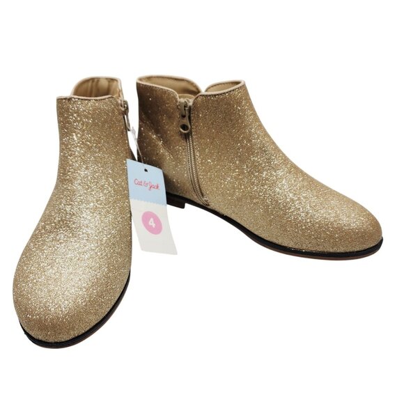 Cat & Jack Girls Glitter Gold Ankle Boots Size 4 With Side Zipper Closure - Picture 9 of 9